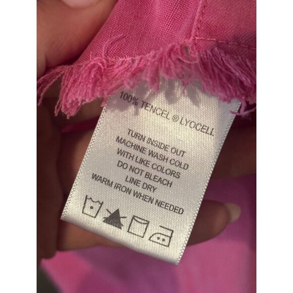 Foxcroft Pink Long Sleeve Button Down Collared Shirt Distressed Hem Women Sz 12 - Picture 5 of 7